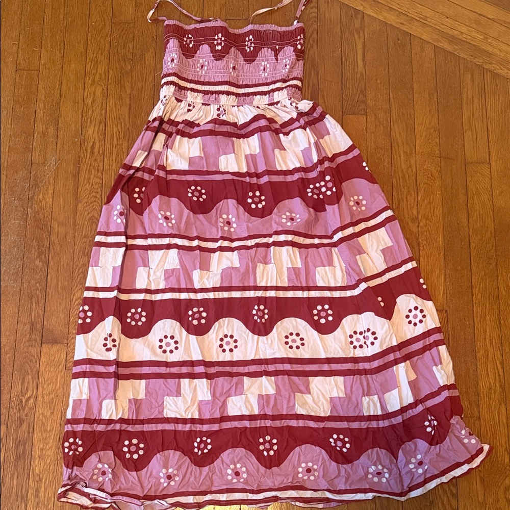 Madewell Pink and Red Patterned Midi Dress